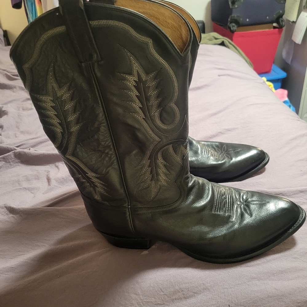 Tony Lama Black Leather Western Boots Size 13